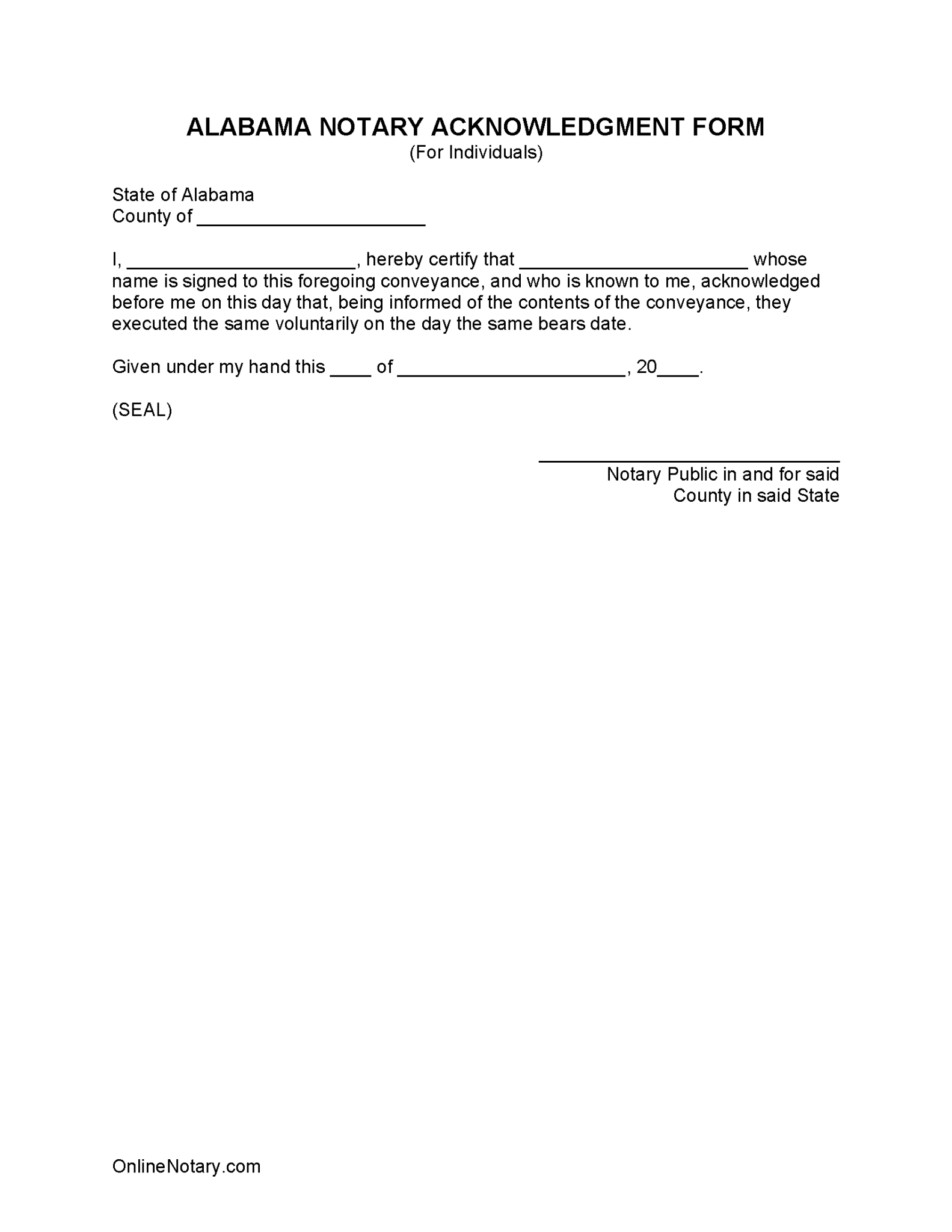 Free Alabama Notary Acknowledgment Forms (6) PDF WORD