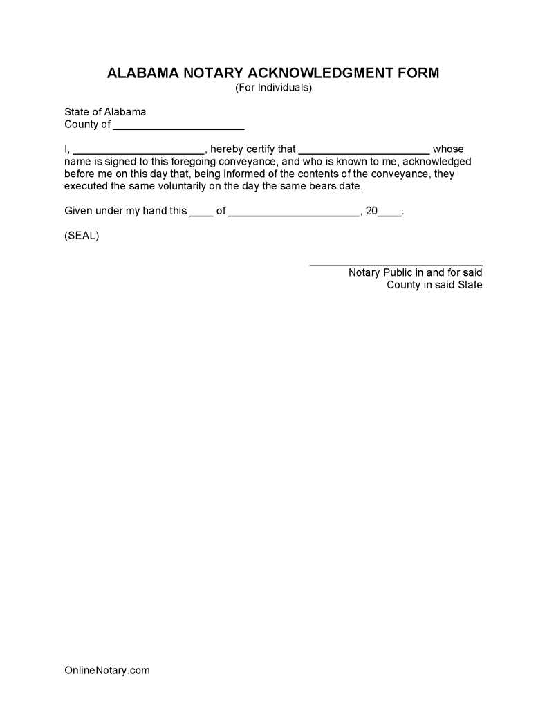 Free Alabama Notary Acknowledgment Forms (6) | PDF | WORD